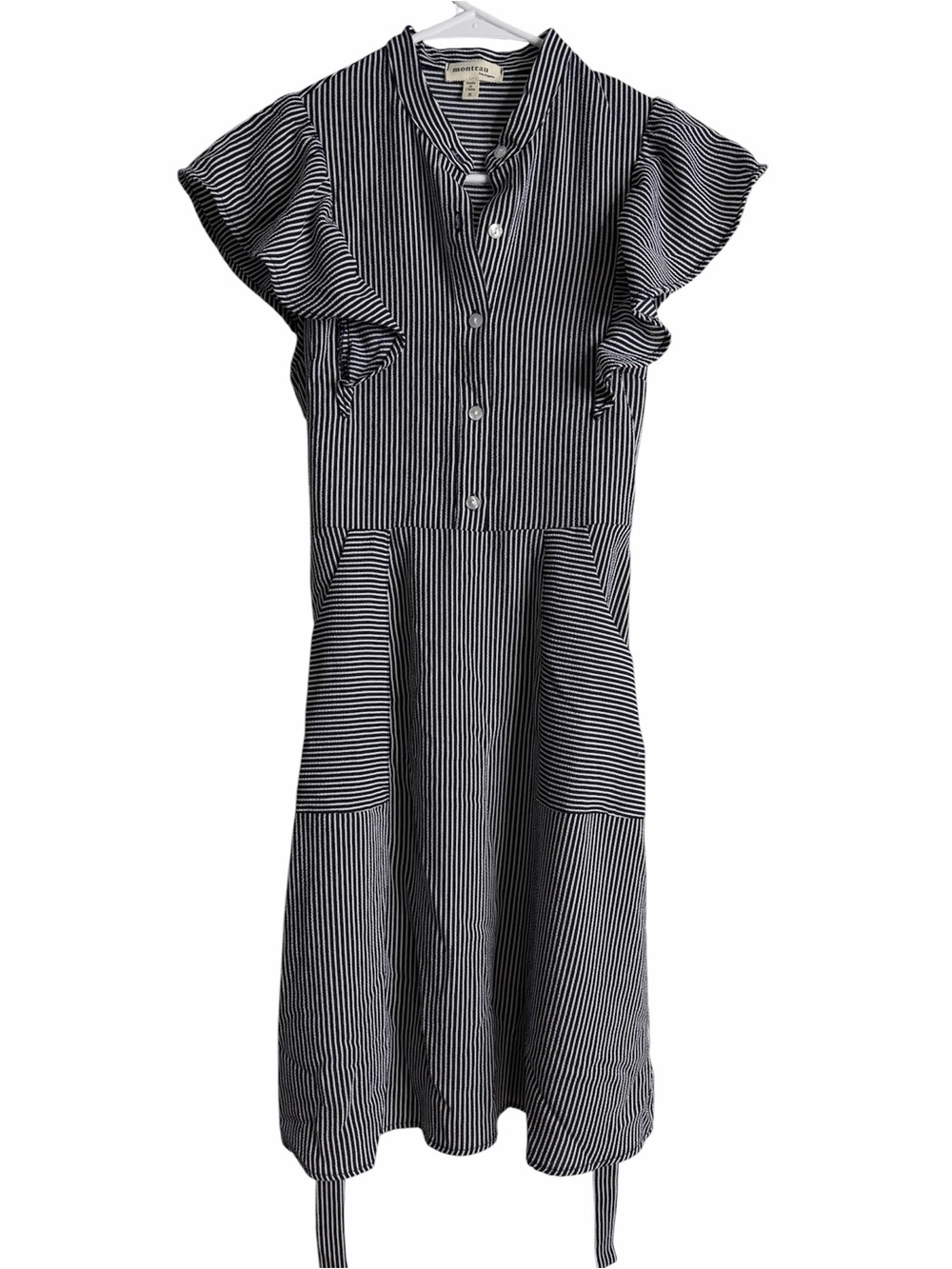 Monteau Black & White flattering Striped Button‑Front Dress, Size Small - Picture 1 of 9